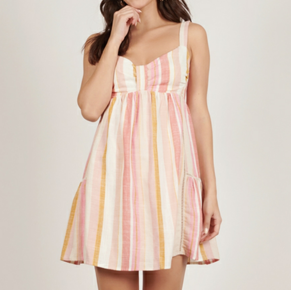Lush Olivia Multi Striped Babydoll Linen Dress